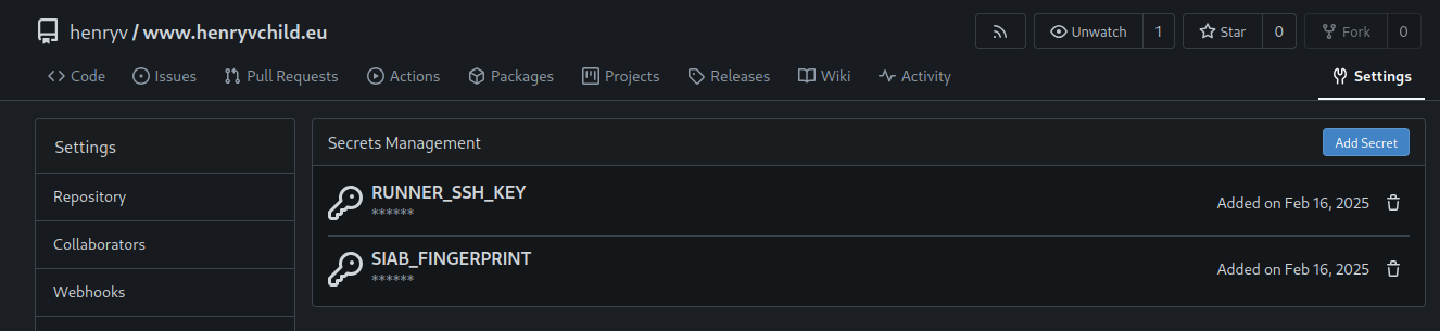 Configuring the runner secrets